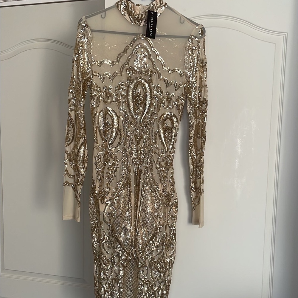Sequin mesh dress in gold. 
Brand new. 

Price is firm